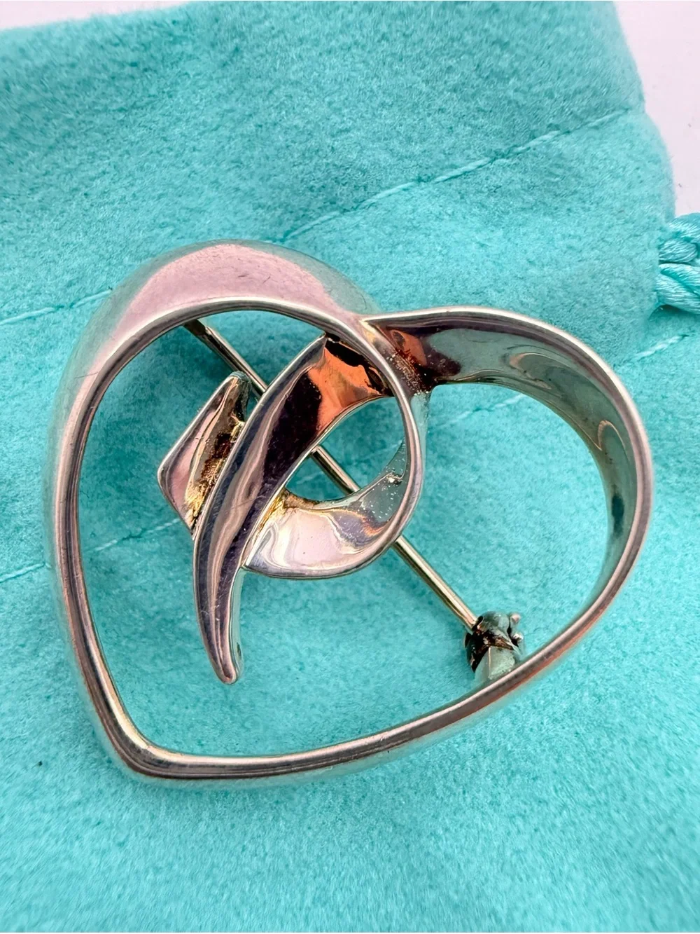 Tiffany & Co. Paloma Picasso 925 Sterling Silver Heart Pin Brooch 5.1g Vintage